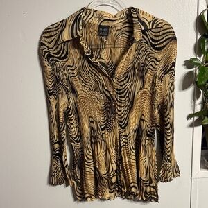 Magic Women's Button Down Shirt - Black and Tan Zebra Print